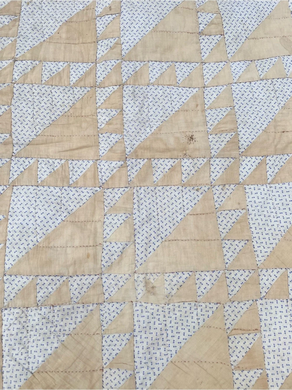 Beige and Red Triangle Patchwork Quilt - Classic Handmade Design